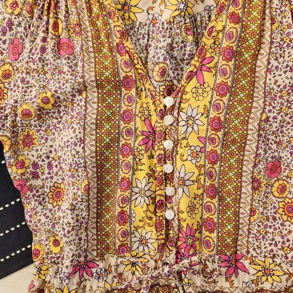 Spell Blossom Bohemian Floral Romper Orange Yellow Size Small - Picture 5 of 13